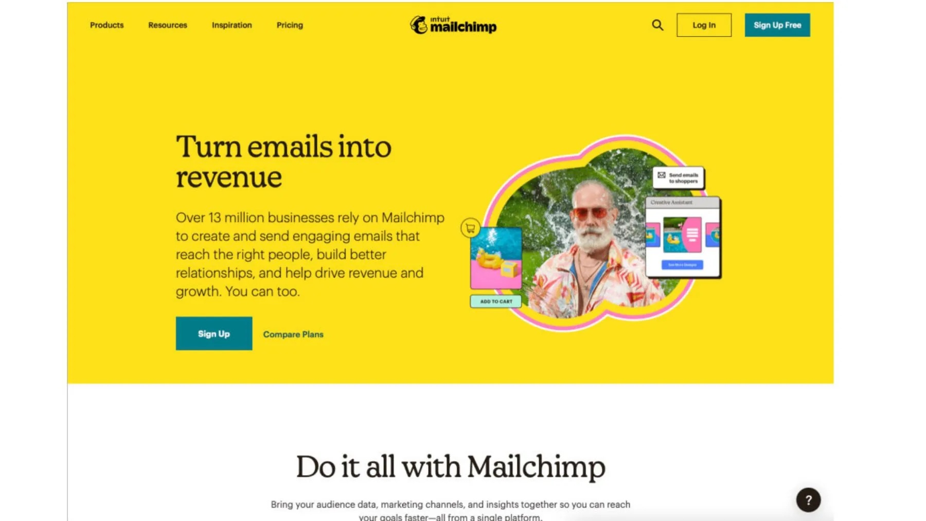 Mailchimp's website before and after its evolution into a broader platform