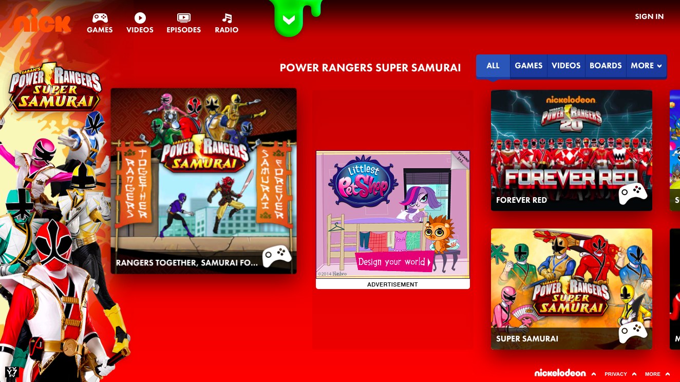 Power Rangers Super Samurai franchise page on Nick.com