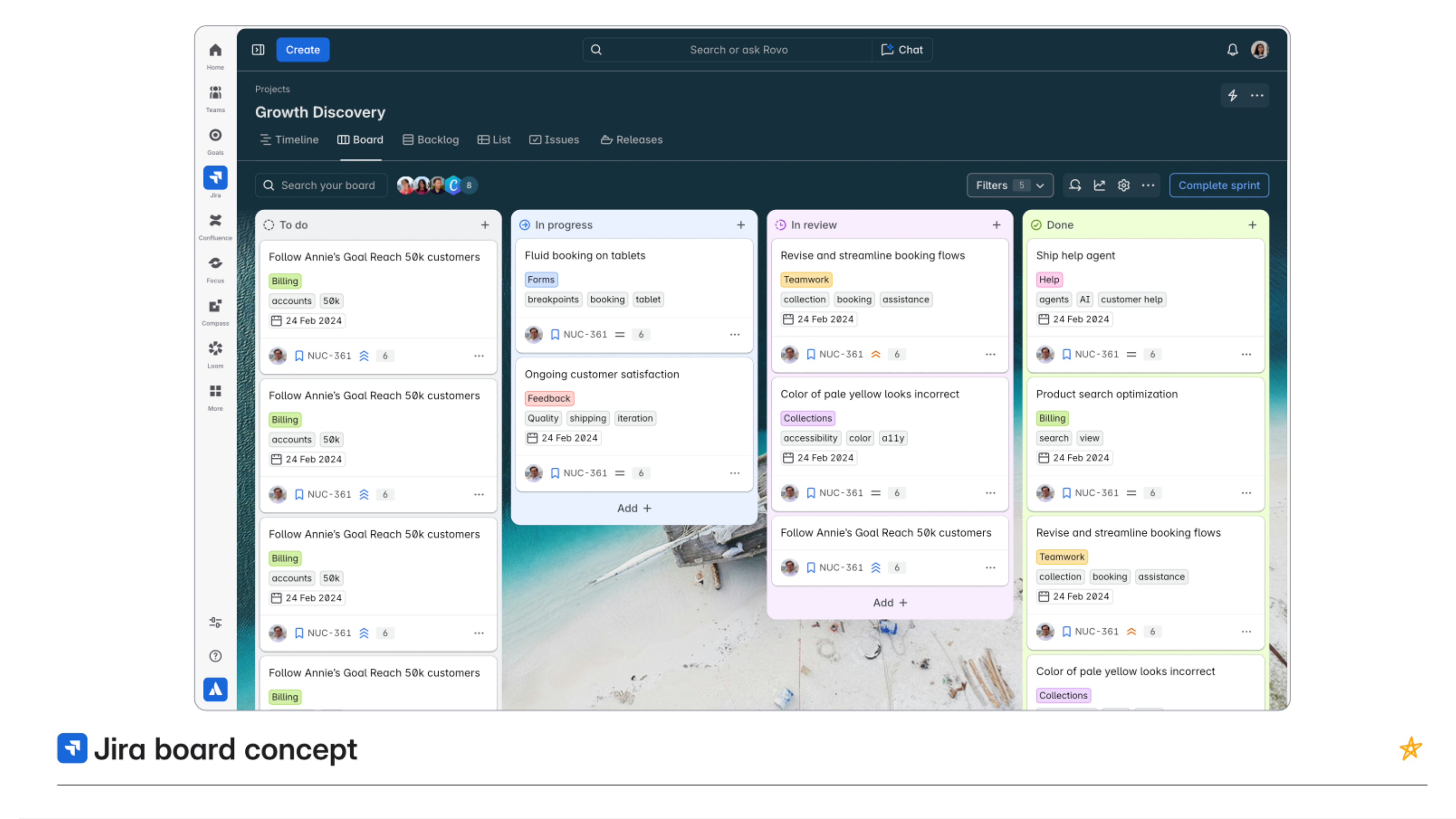 North Star Jira board concept — a dark, focused board with clearer columns and cards