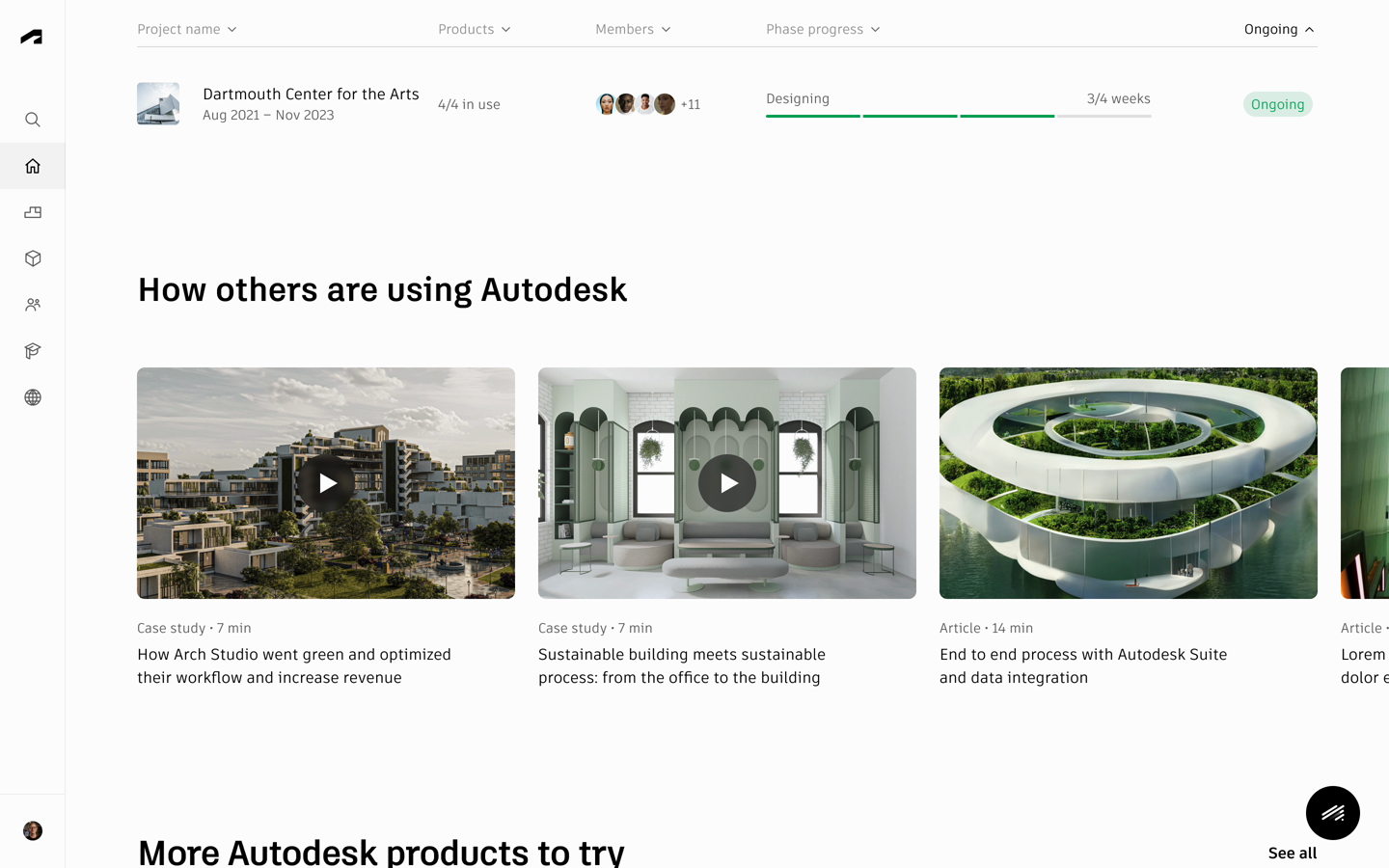 Trial dashboard concept surfacing relevant case studies and products to try
