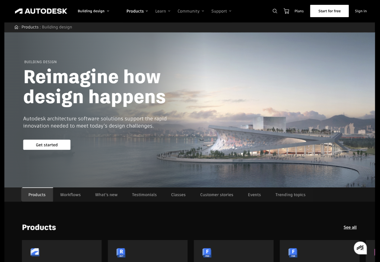 Industry-specific landing page concept for building design