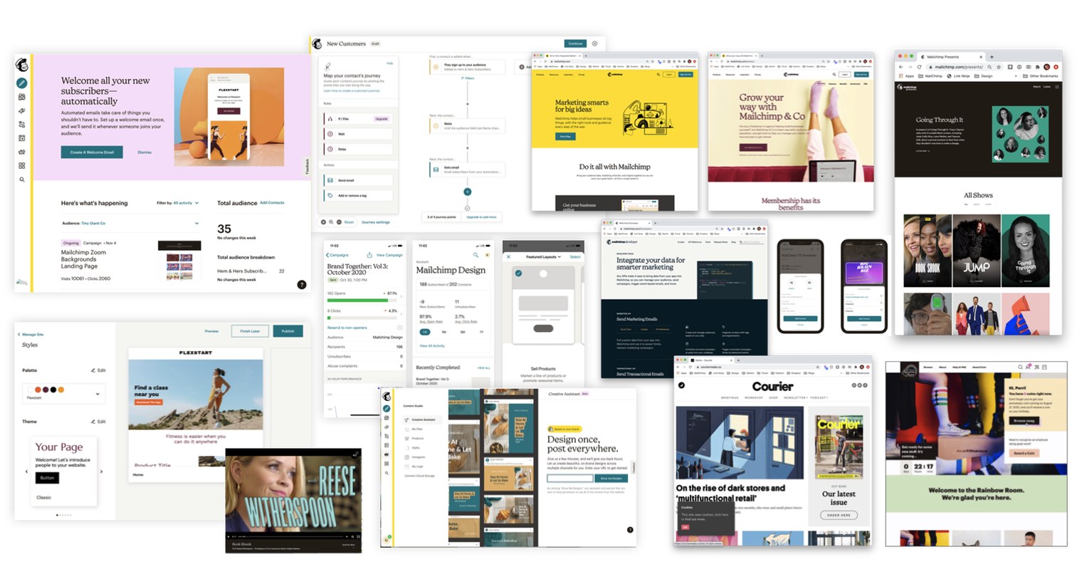 Mailchimp's product, mobile apps and connected digital experiences before and after the redesign