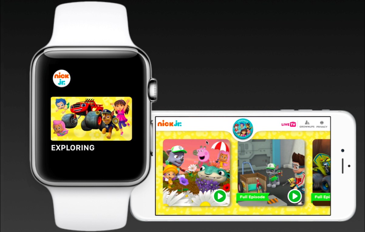 Nick Jr. on Apple Watch alongside the Nick Jr. iPhone app