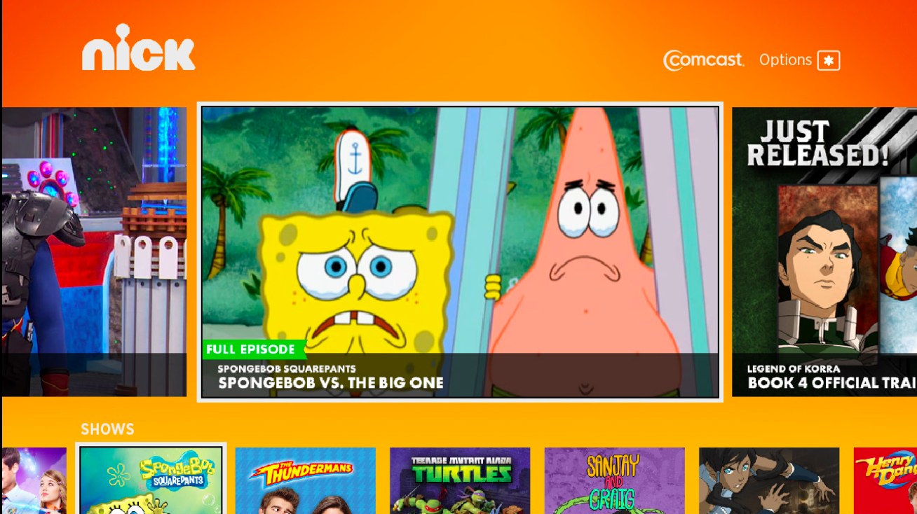 Nick video discovery featuring SpongeBob full episodes and shows