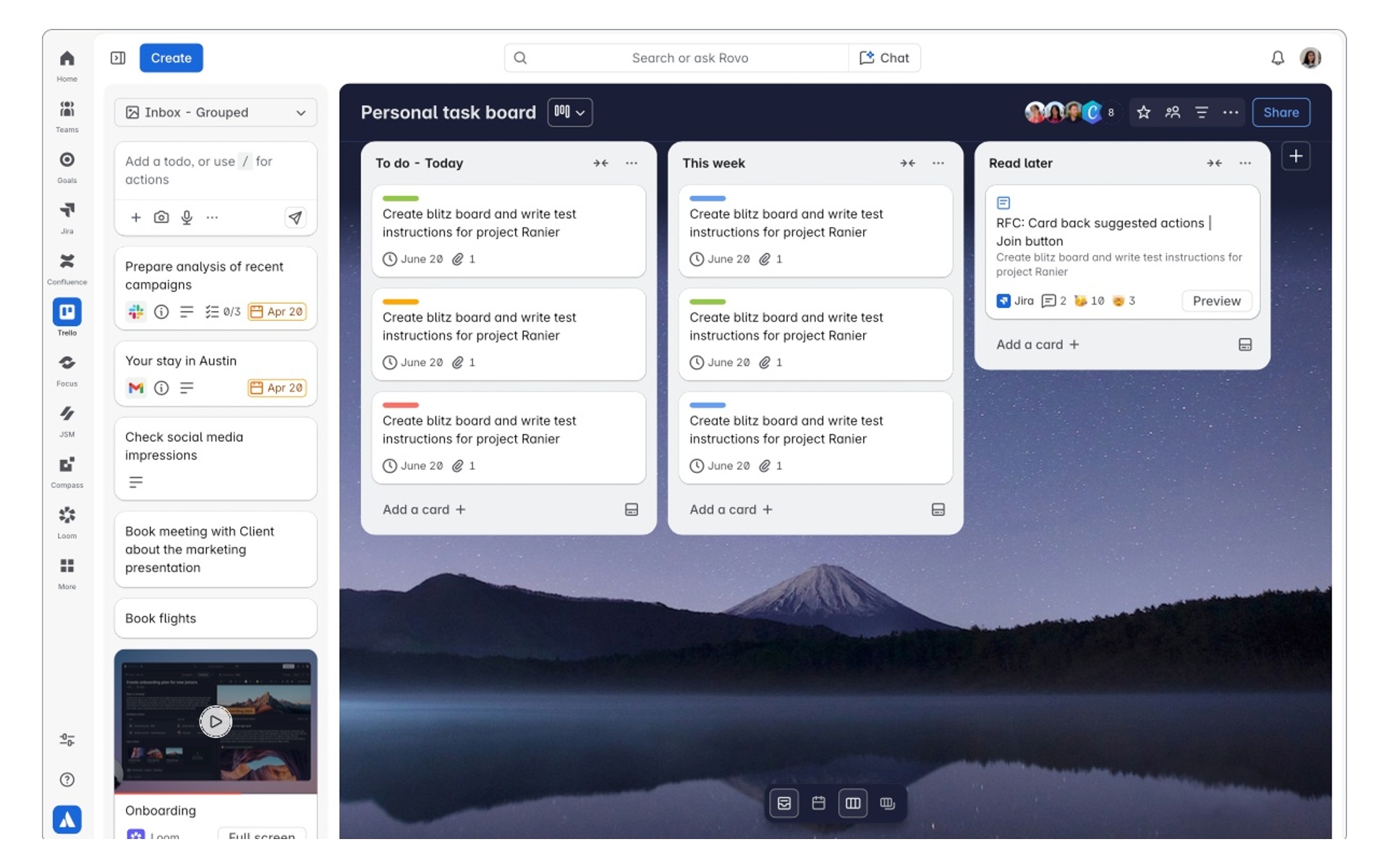 Trello vision concept connecting a personal inbox and task board with shared product navigation